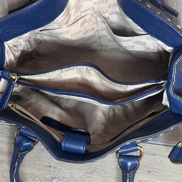 Michael Kors Dark Blue Satchel with Gold Accents